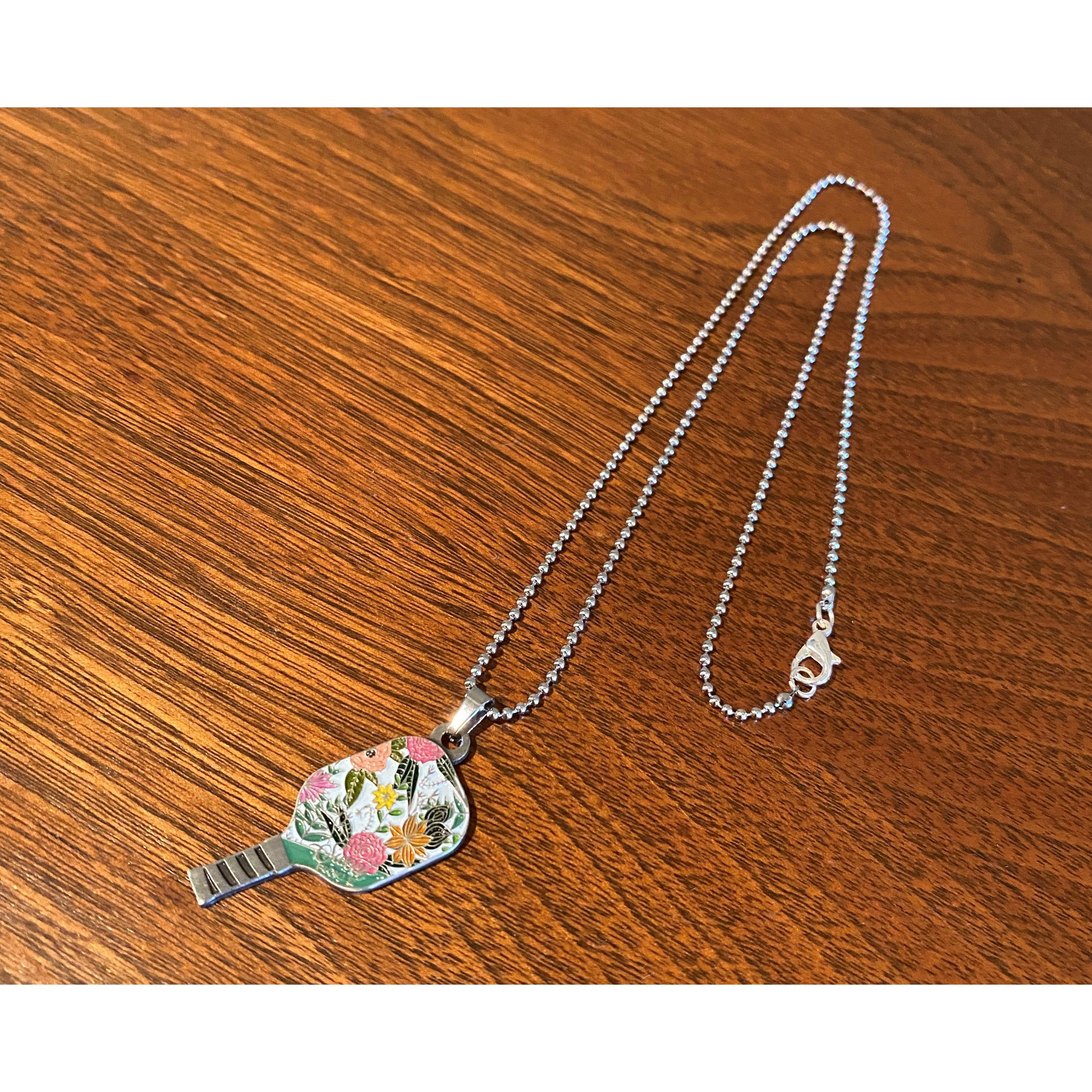 Pickleball Paddle Necklace - Tropical Paradise (Ball Chain)