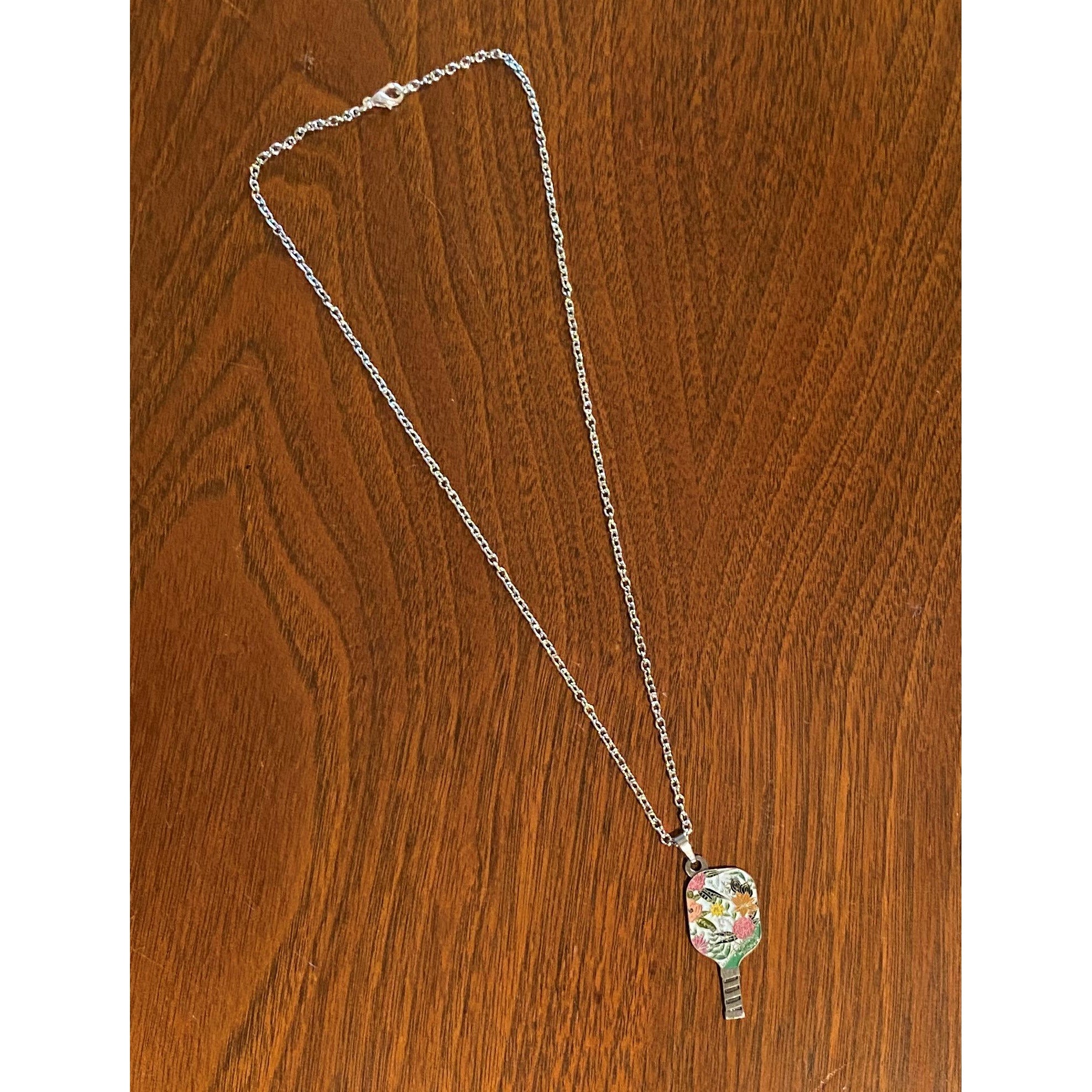 Pickleball Paddle Necklace - Tropical Paradise (Cable Chain)