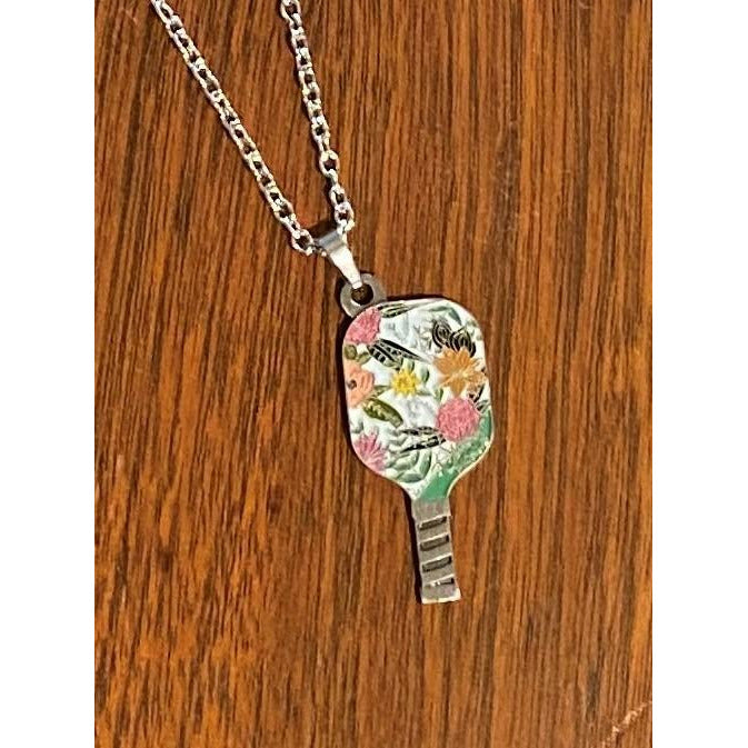 Pickleball Paddle Necklace - Tropical Paradise (Cable Chain)